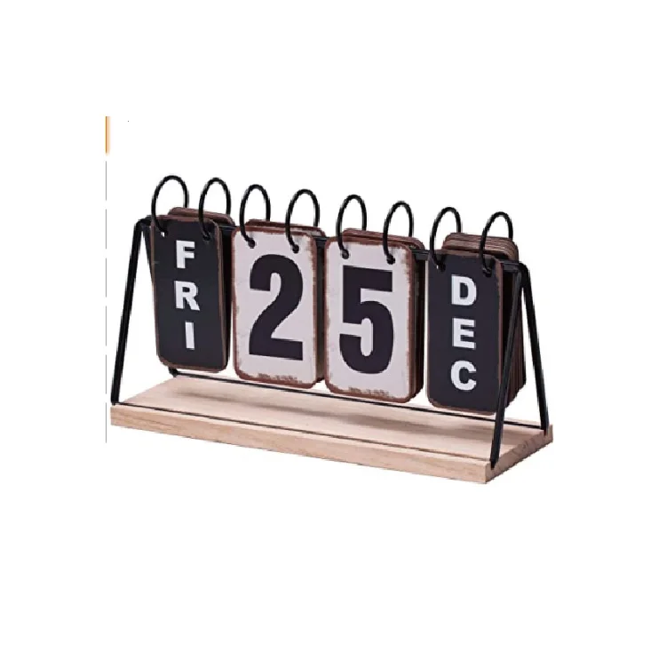 Metal Flip Desk Calendar Perpetual Wood Vintage Calendar For Home Decor