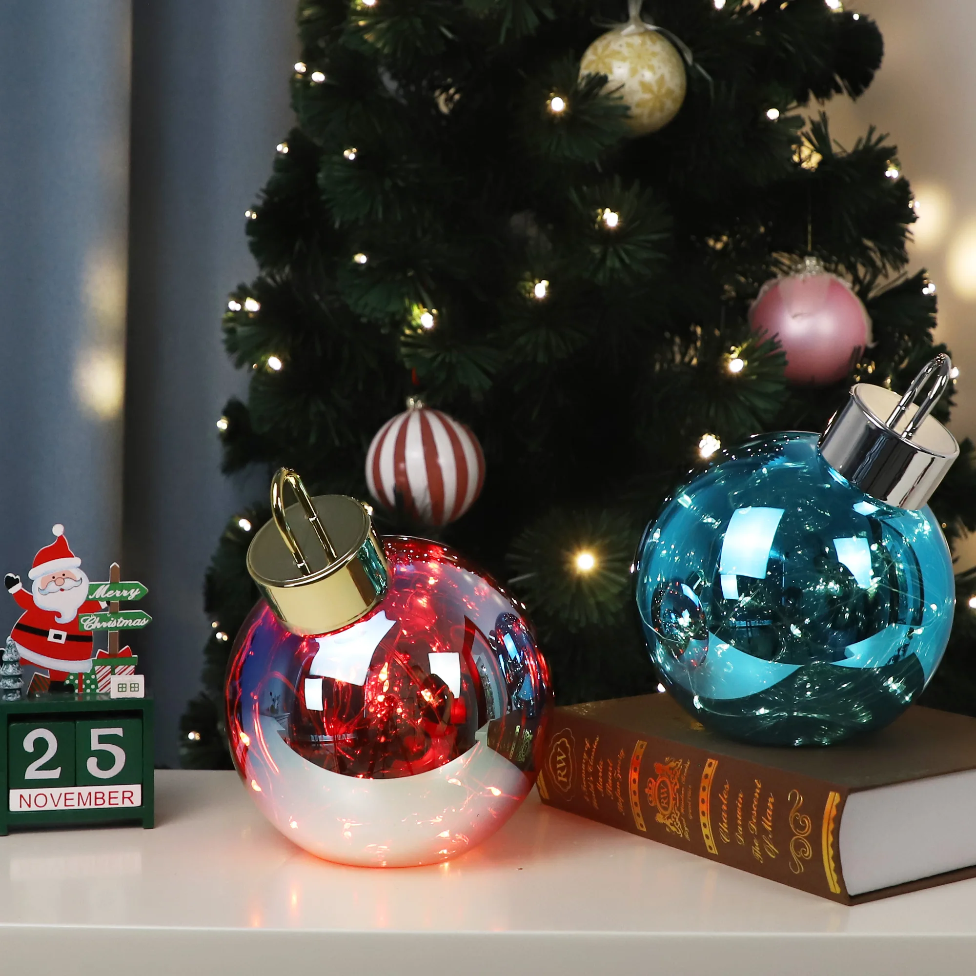 Elegant Big Glass Balls Multiple Sizes Transparent Shiny Led Lights Christmas Holiday Home Party Colorful Craft