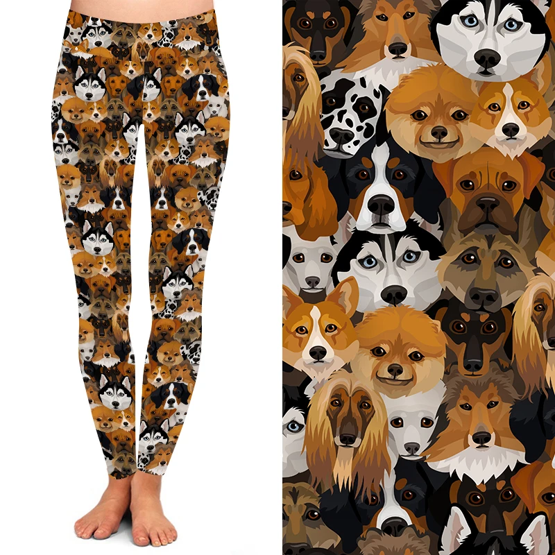 Factory Wholesale Small MOQ Mix Design Peach Skin Buttery Soft Women Dog Printed Leggings
