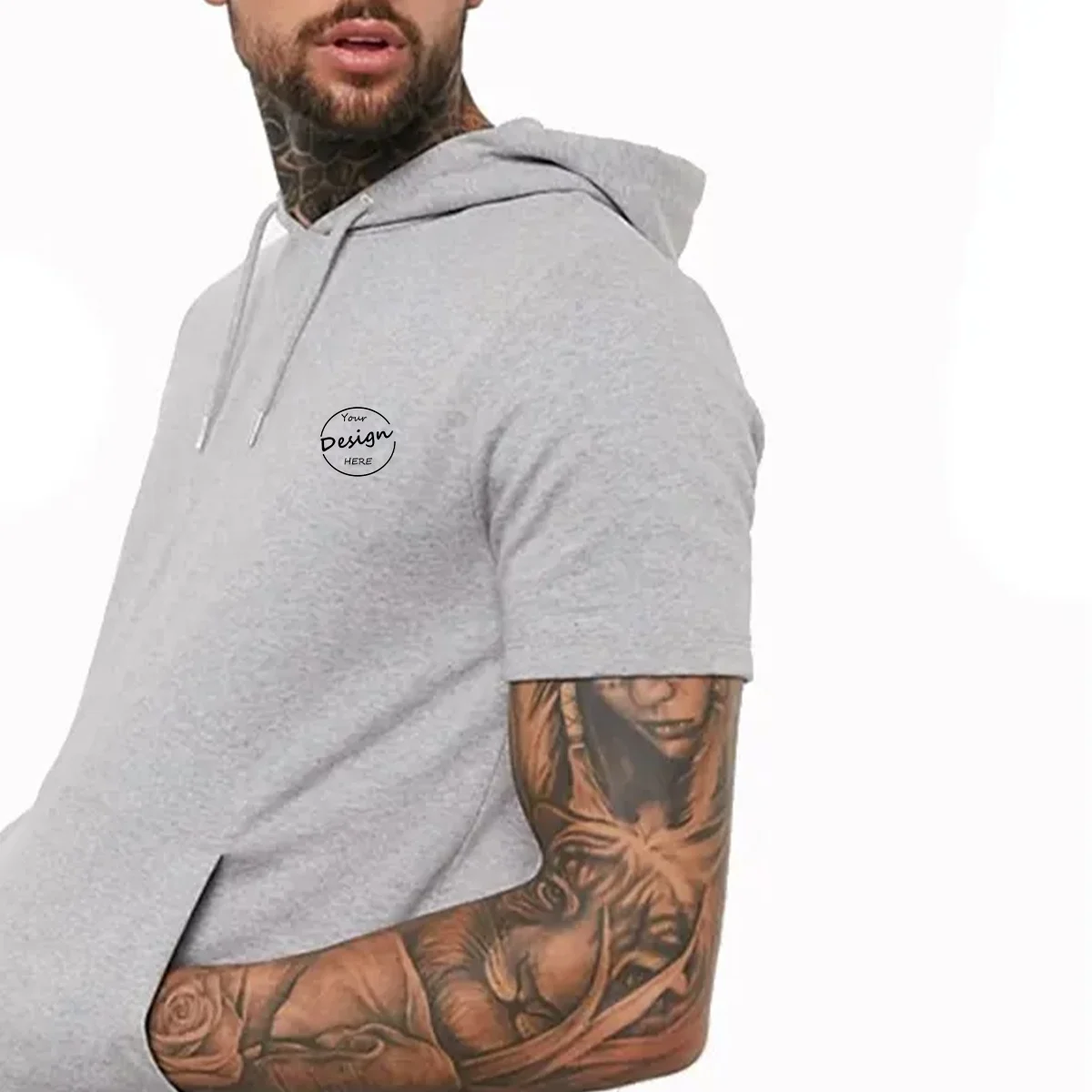 JL1018C Wholesale New Design French Terry Short Sleeve Hoodie Embroidery Streetwear Hoodie T Shirt for Men