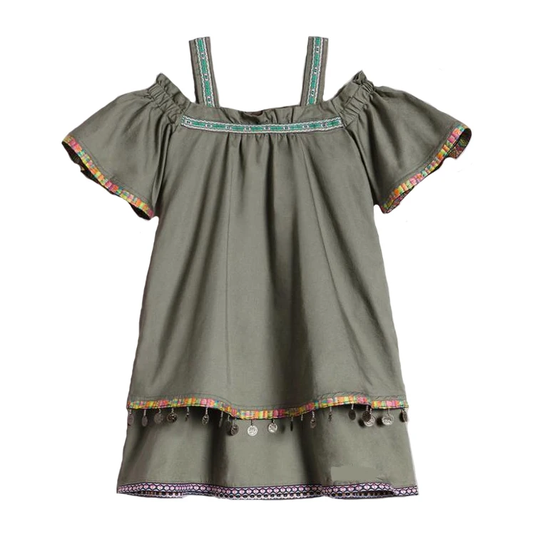 girls army green dress Olive Green Party Dress with Cyan Bow