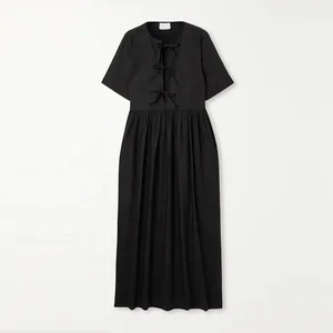 Clothing Manufacturer Custom Spring Summer Black Crew Neck Short Sleeve Elegant Casual Women Cotton Dress