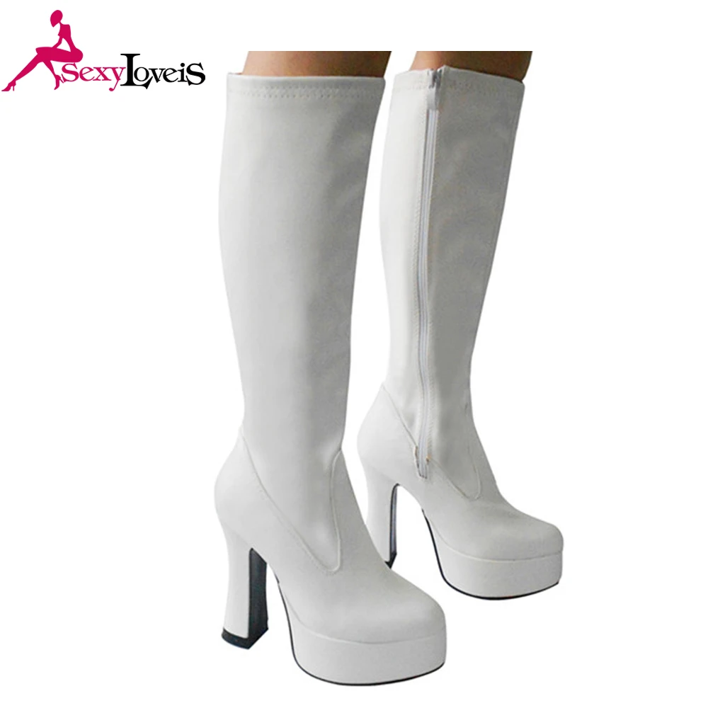 LAIGZEM Botas Altas Para Mujer, Zapatos De Plataforma Con Punta Redonda, Tacones Gruesos Hologr Ficos Con