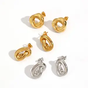 Stud Earrings Smooth Ethnic Colorful whirlpool Ornament Fashion Dainty Wedding Stainless Steel Earrings Minimal Studs