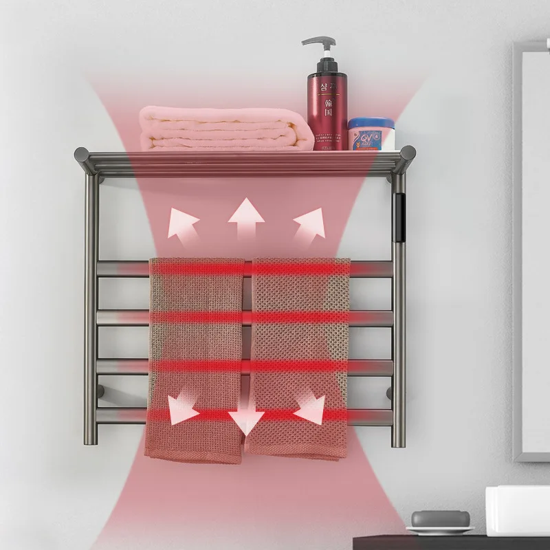 Aluminum Floor Standing Electric Towel Rack Bathroom Set Warm Free