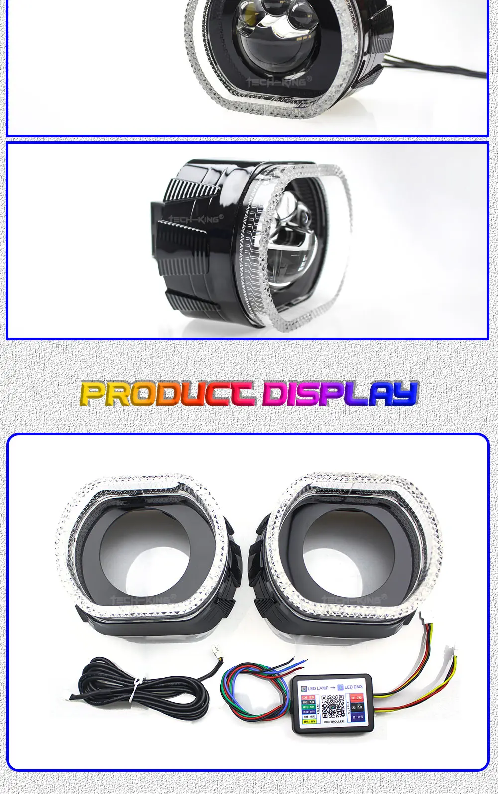 Car Headlight upgrade retrofit accessories 3 "Angel eyes with decorative cover for projector lens APP RGBW daylight with shroud