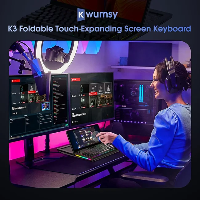 K3 Mechanical Gaming Keyboard with Touch Screen 13 Inch Portable Multifunctional Gaming Keyboard 82 Keys RGB LED Backlight