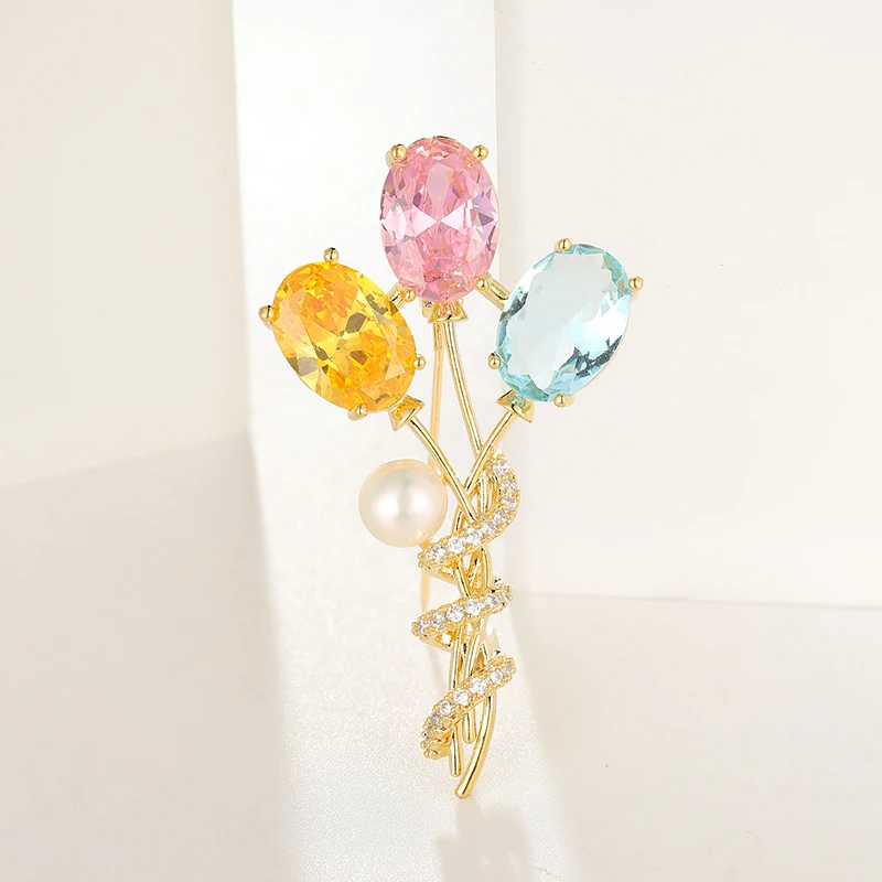 XILIANGFEIZI 2022 Creative Design Zircon 18K Gold Colorful Bouquet Balloon Brooches for Gift