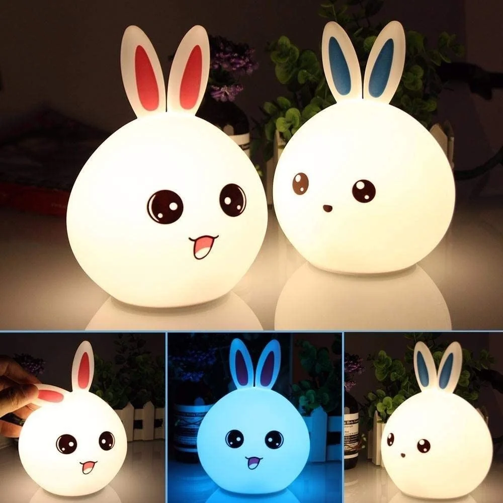 Cute Silicon Rabbit LED Night Lamp Baby Kid Bedside Light Touch Sensor  7Color Rechargeable Nightlight for Bedroom Children Gift