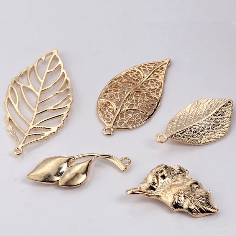 Metal  Gold Leaf Charm Pendant For Jewelry Making