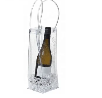Portable Clear Transparent PVC wine Freezable Ice Bag Wine Pouch Cooler Bag with Handle Ice Bag for Wine Bottle