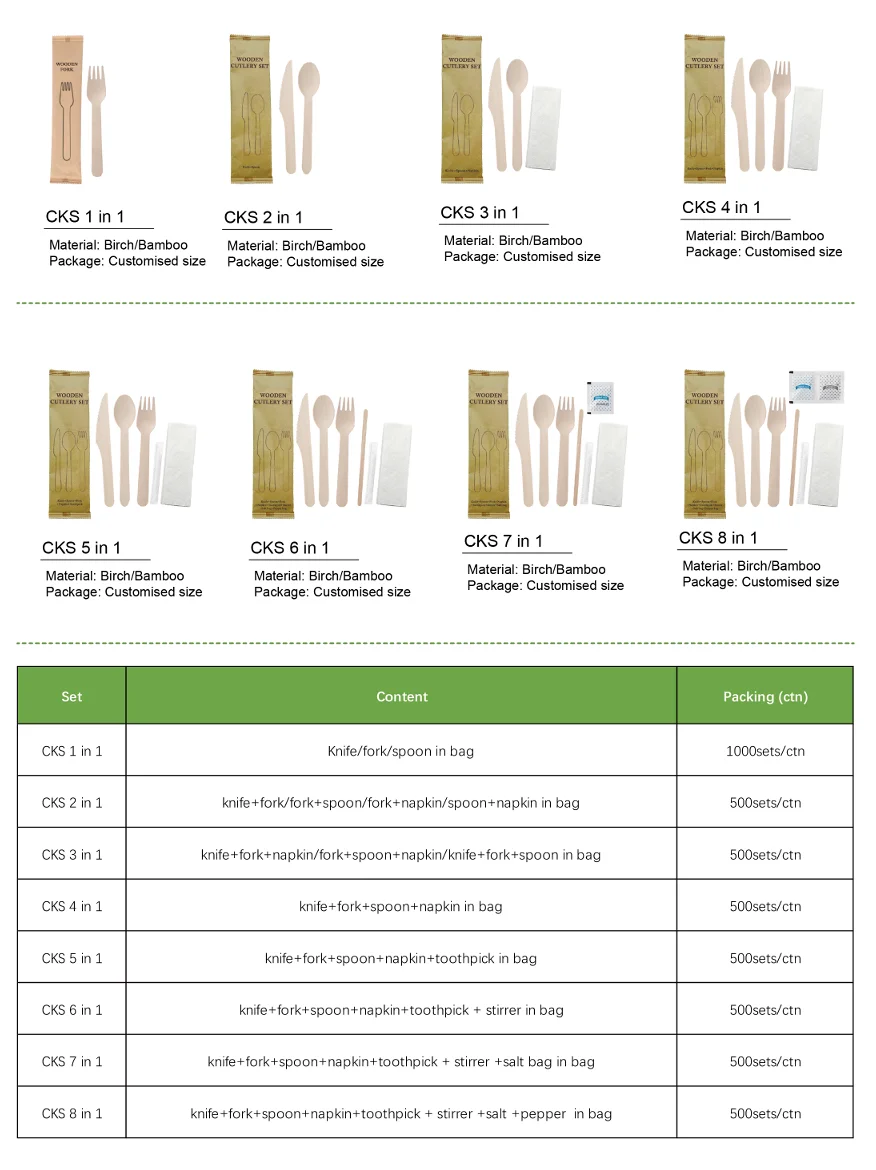 Disposable Biodegradable Bamboo Cutlery Set 4-in-1 Bamboo Knife Fork ...