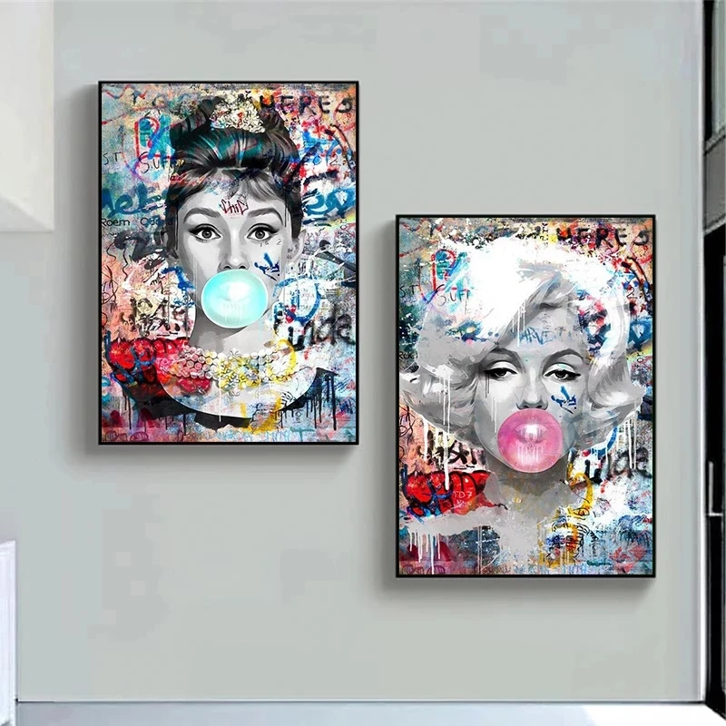 Abstract Audrey Hepburn Marilyn Monroe Blowing Bubbles Pop Art Poster ...