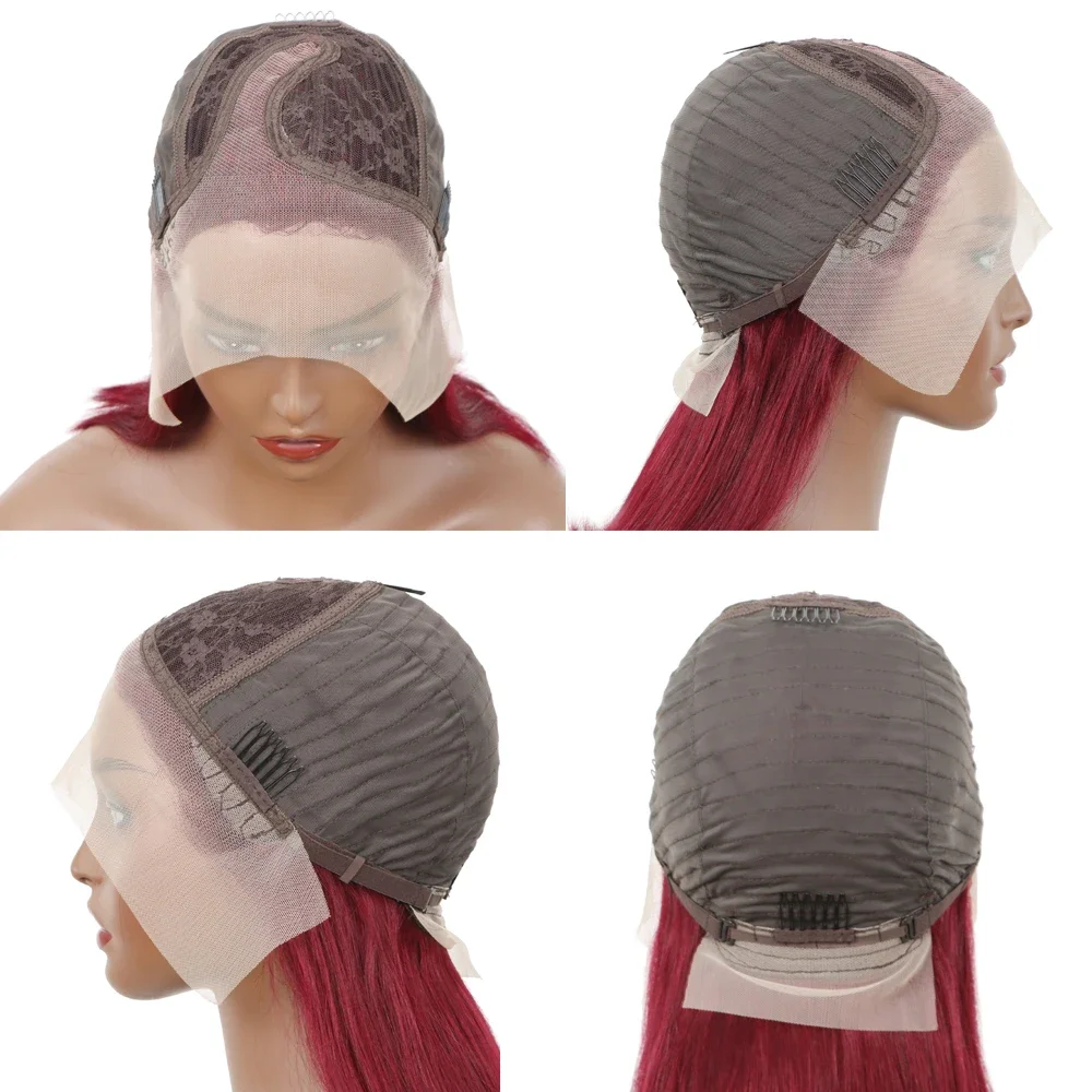 Korte Bob Pruik Kant Voorkant Menselijk Haar Pruiken Voor Vrouwen Gekleurd Bordeaux Zijscheiding Kant Pruik 99J Rood Rechte Bob Braziliaanse Pruiken Te Koop_voghion.com
