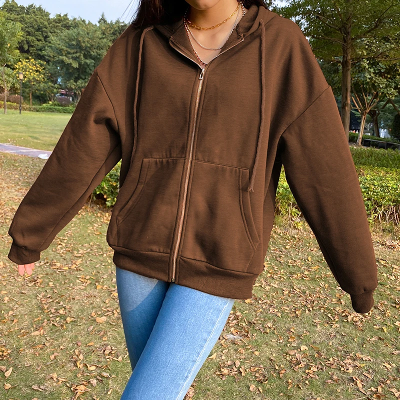 brown zip up jacket women's