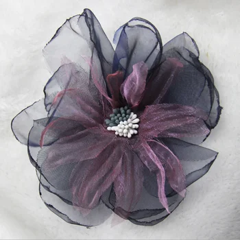 Organza rose flowers pink,ivory blue burgundy flower wedding decoration diy craft for headband hats