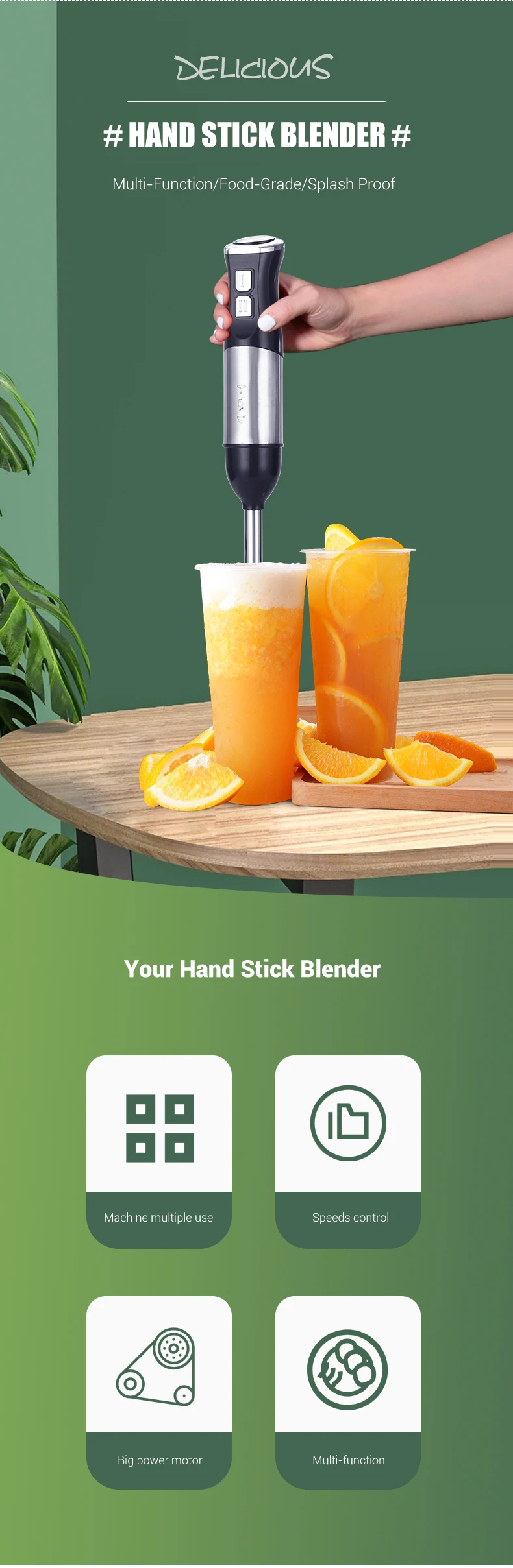 Free Custom 1000w Multifunctional Immersion Blender Stainless Steel 4