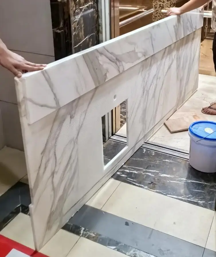 product modern luxury kitchen vanity top natural fish belly golden marble island platform white marble countertop and dining table top-1
