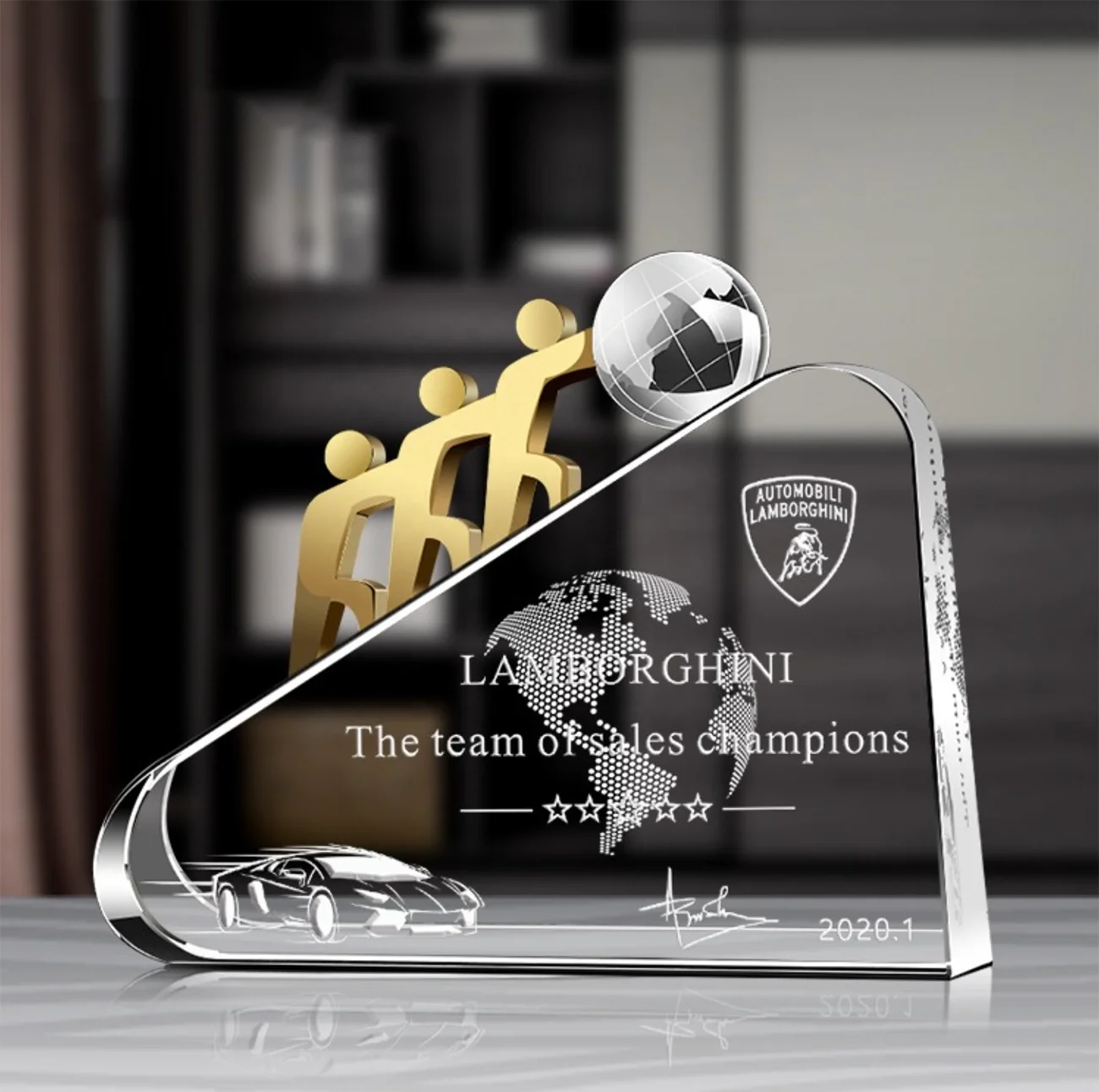 Customized K9 Glass Award Trophy Crystal Plaque Shape Sublimation Laser Metal Character Ball Business Engraving Sports Theme