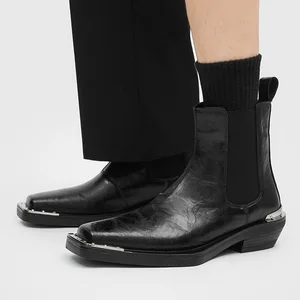 New Iron Head High Heel Chelsea Boots Men's Square Toe for Boots Casual Rubber Outsole China