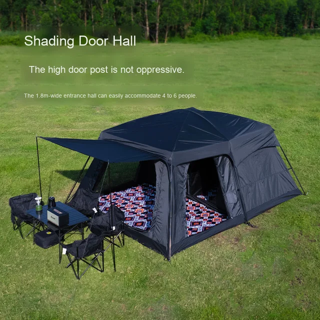 Portable Two-Room Foldable Camping Tent with Thickened Rainproof Oxford Sunshade Gear for Outdoor Overnight Stay