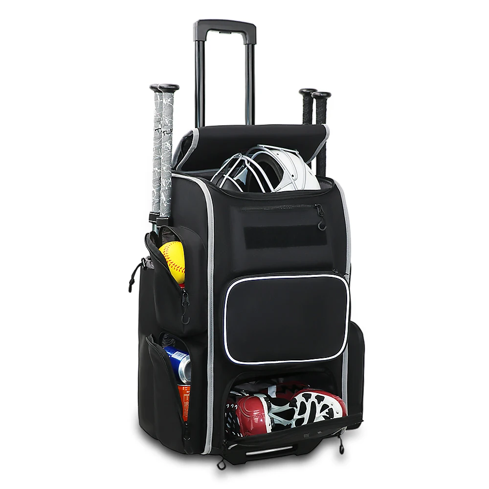 Kopbags 2024 Newest Wholesale Custom Super Durable Rolling Baseball Softball Gear Bag With 4 Bat Sleeves