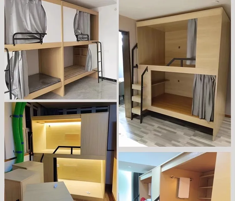 product modern solid wood bunk bed for school dormitory hostel apartment student gaming capsule design-5