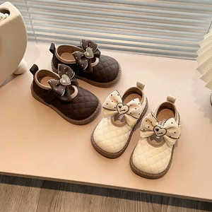 Fashion Waterproof Bow-knot Princess Soft-soled Autumn Dress Single Shoes Children Girl Shoes