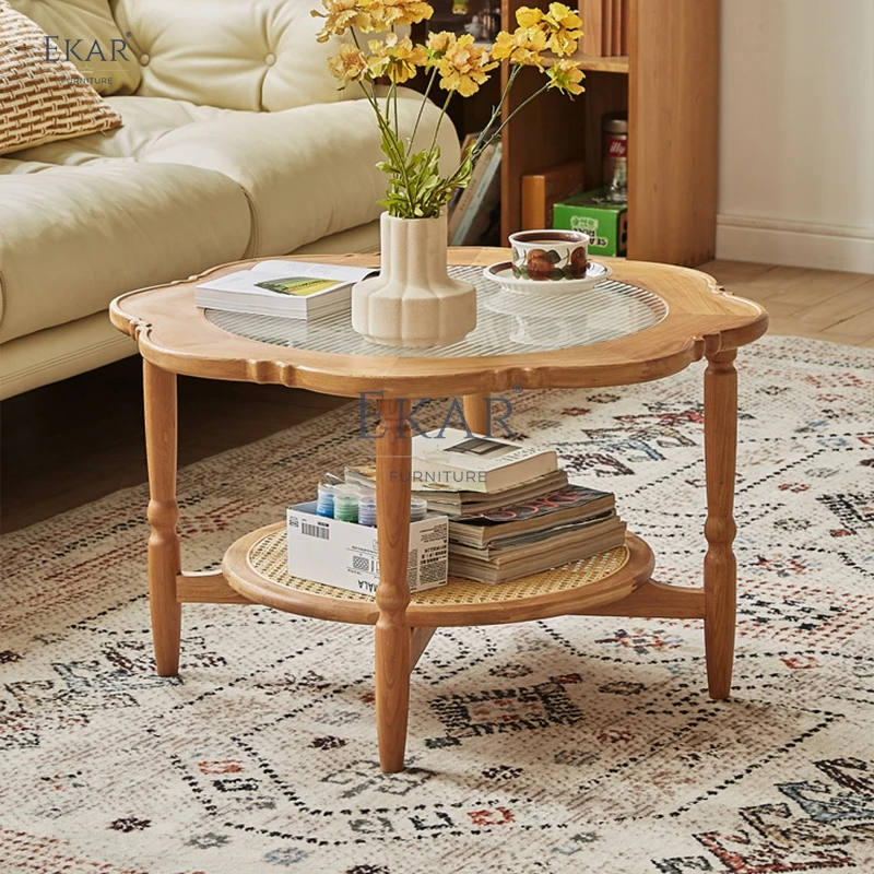 product new design cherry wood lace modular coffee table set-60