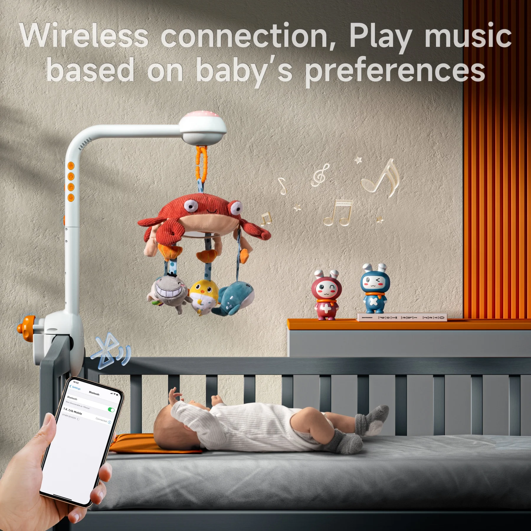 Mobile Musical Rotatif Pour Berceau – 35 Chansons – Bois Naturel