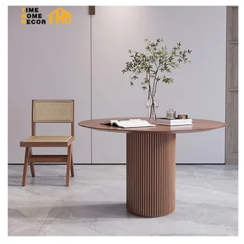 Wabi-Sabi Style Round Shape Pine Wooden Dinner Table Set Modern Dining Table For Multifunctional Dining Room