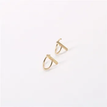 18K Gold Half Huggie Hoop Earrings Minimalist Tiny Cartilage Piercing T Bar Stud Earrings for Women Everyday Jewelry