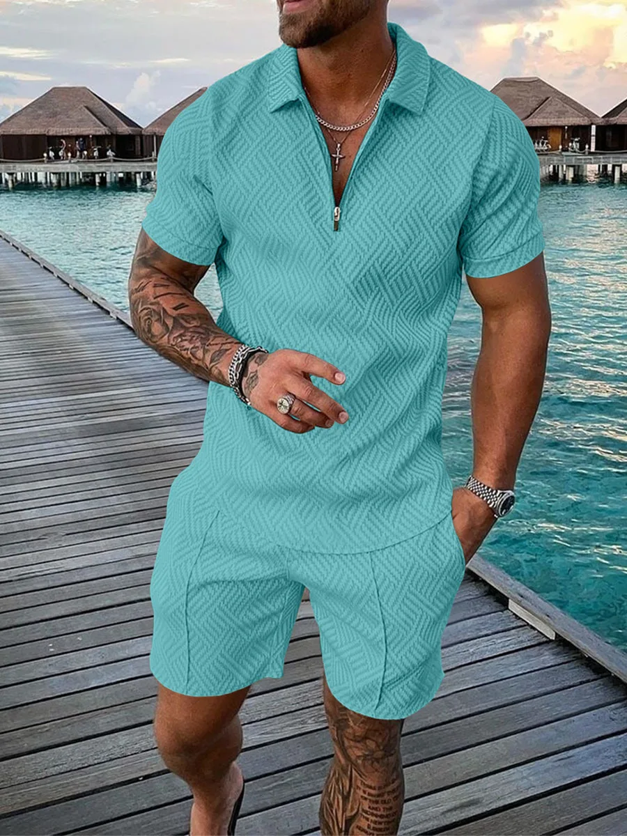 Us Size Mens Short Sleeve Casual Polo Shirt And Shorts Sets Two Piece ...