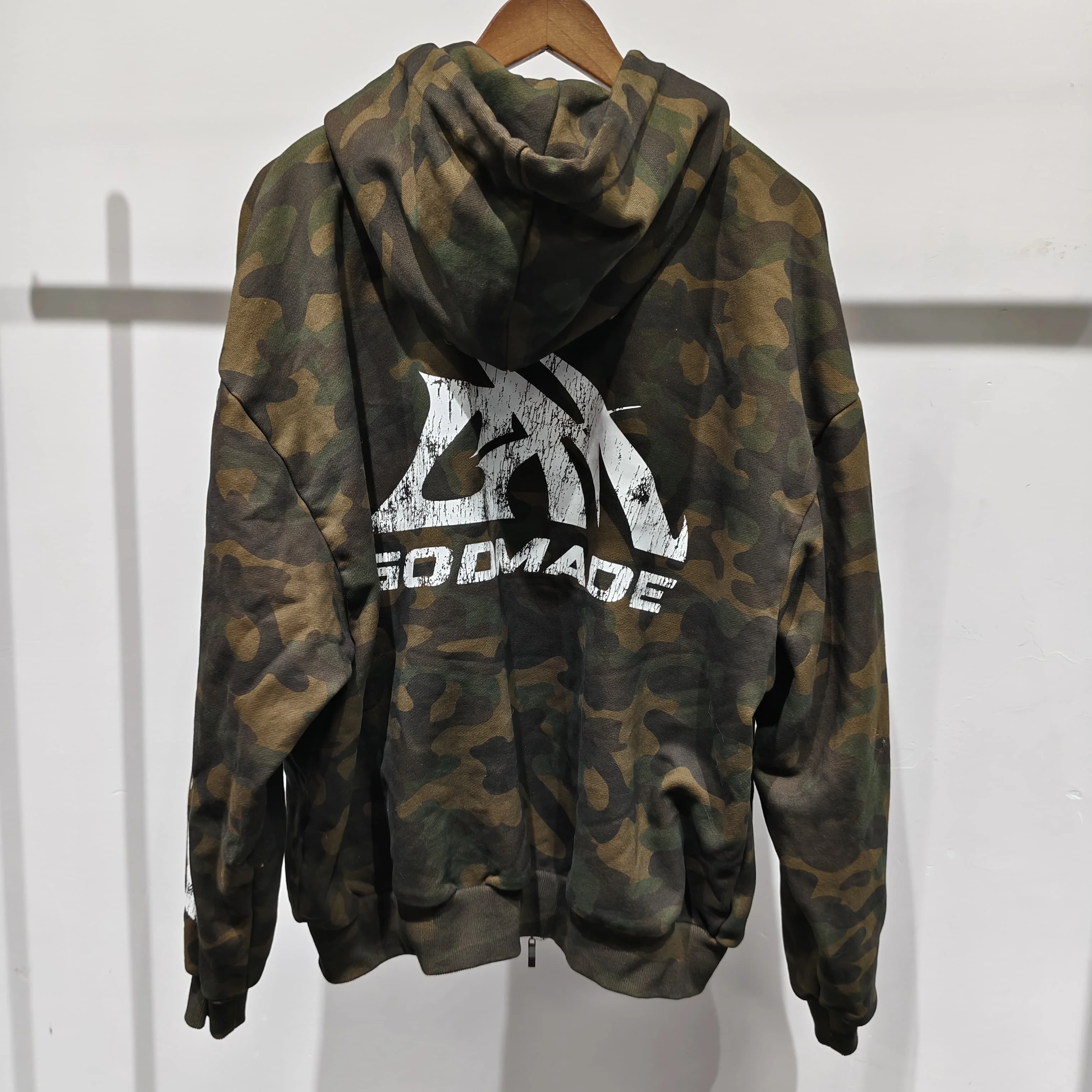 Custom Men Camo Zip up Hoodie High Quality 350 GSM Cotton French Terry Acid Wash Distressed Vintage gallery 2