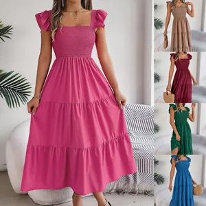 2026 Solid Color Pleated Ruffle Luxury Modest Dress Summer Long Dresses Women