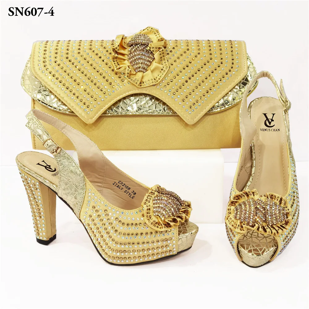 2019 New yellow Matching Shoes and Bag Set In Heels African Shoes