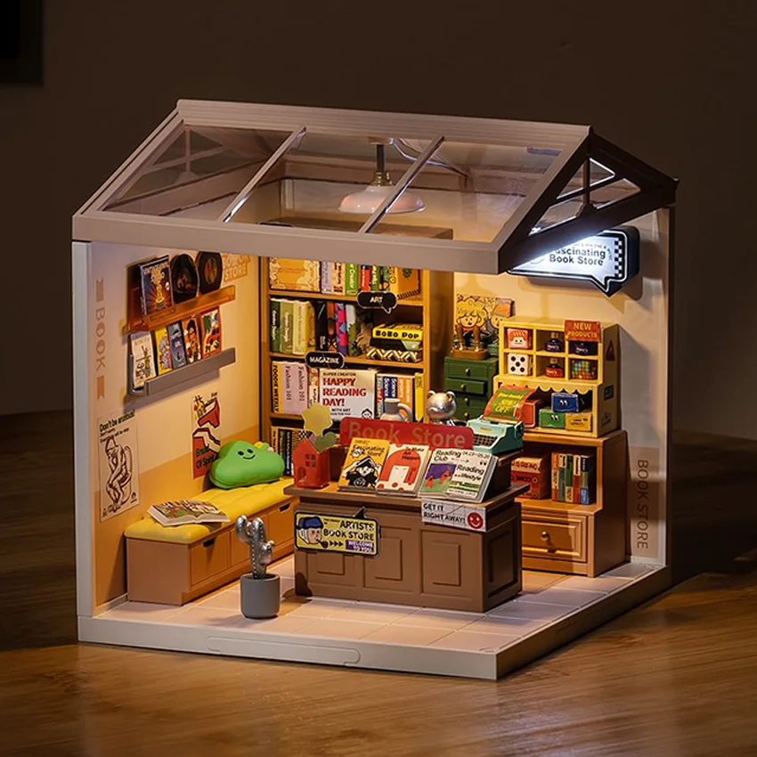 Robotime Rolife 3D Plastic Puzzle DW004 Fascinating Book Store Model Kit DIY Miniature Doll House