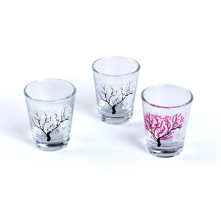 Color Changing Printing Japanese Style 2oz Espresso Soju Shot 60ml Small Flower Mini Whisky 50ml Glass Cup