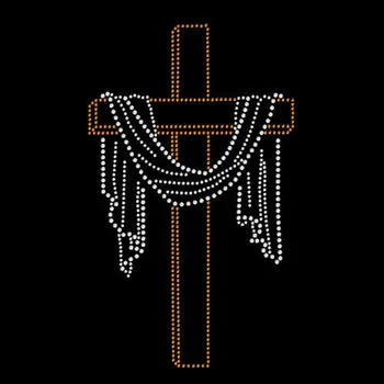 Custom bling crystal hot fix iron on religious crucifix patch heat press rhinestone transfers Jesus white draped cross motif