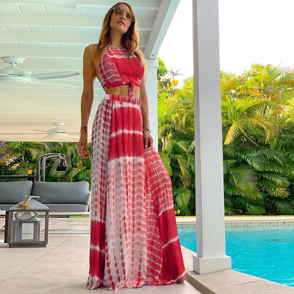 Traje De Dos Piezas Con Espalda Descubierta Para Mujer,Vestido De Verano  Con Estampado Cruzado - Buy Elegante Vestidos Sin Mangas,Sexy Maxi Vestido  Barato,Impresión Floral Vestidos Product on Alibaba.com