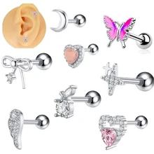 1 pair of new pink zircon peach stud hollow fashion earrings Personality screw stud earrings women's body piercing accessories