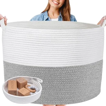 Indoor Planters Woven Cotton Rope Handles Home Decor Large Laundry Toy Storage Plant Basket