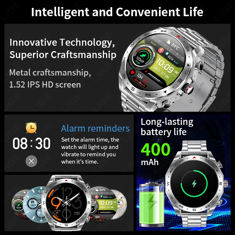 LIGE BW0721 TWS Earbuds Smart Watch Two-in-one Geomagnetic Compass  Smartwatch with Earbuds Music Player Earphone Android IOS