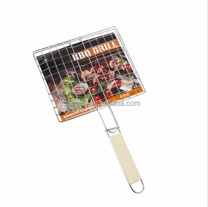 Picnic Time BBQ Grill Basket With Wood Handle, 40 X 30, Large, Silver