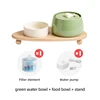 Green water fountain + beige food bowl + stand