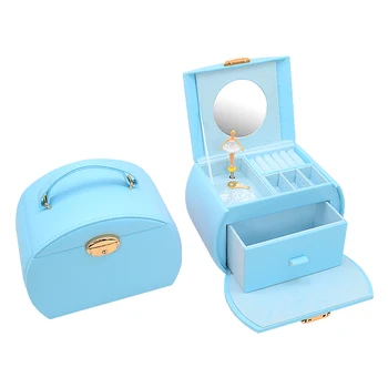 Amazon Best Sale Leather Music Ballerina Kids Jewelry Gift Travel Storage Mirror Musical Creative Box