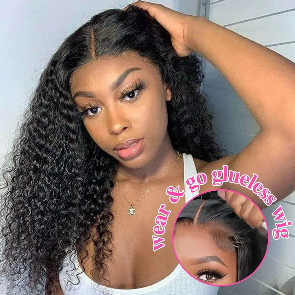 Peruca Deep Wave Glueless Human Hair Wigs Brazilian Remy Water Wave Lace Closure Pré-arrancado para mulheres_voghion.com