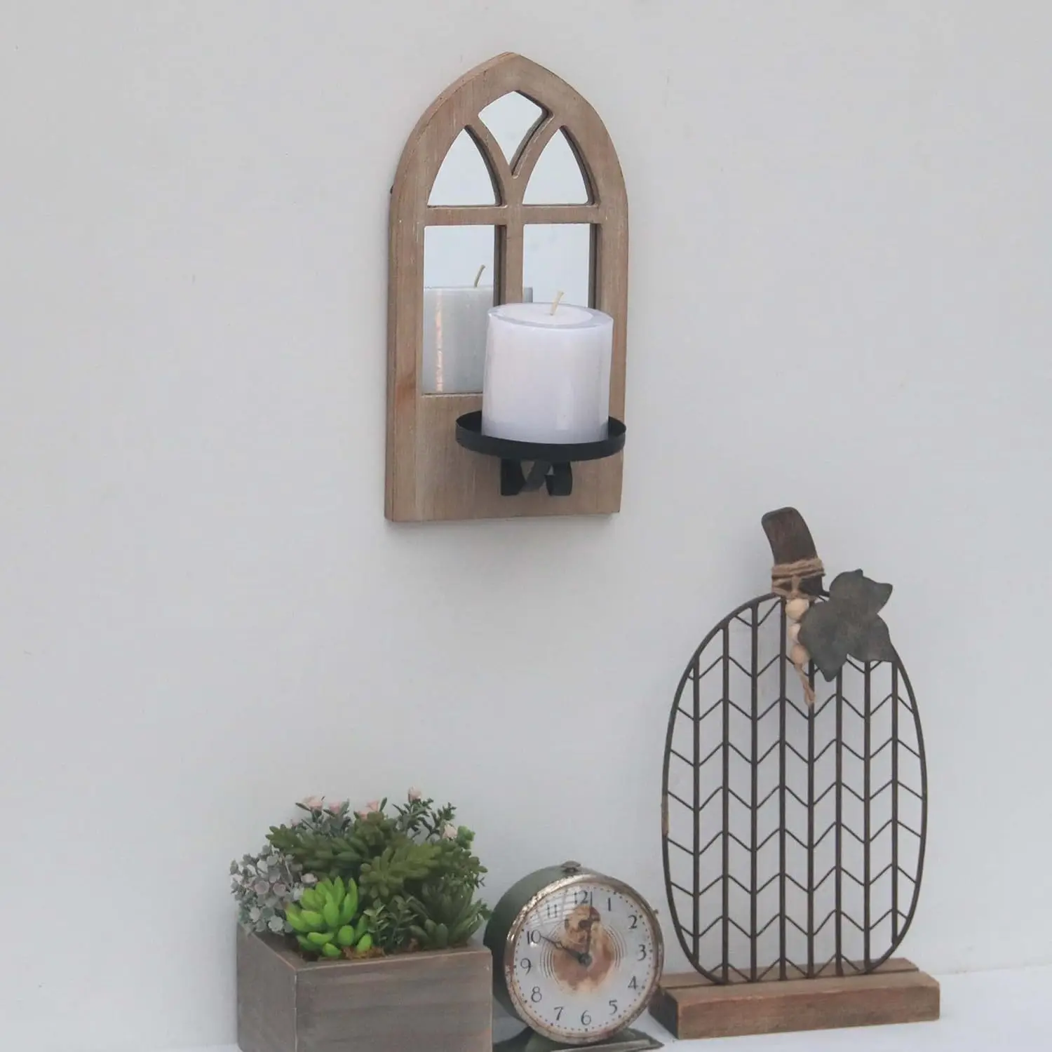 Set of 2 Candle Sconces Wall Decor,Farmhouse Wall Art Floating Mirror Sconces,Fits 3x3 Inch Candle