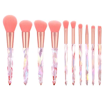 Professional Wholesale 10pcs/Set Laser White/Pink/Blue Color Crystal Rose Gold Acrylic Makeup Brushes Makeup Brush Set
