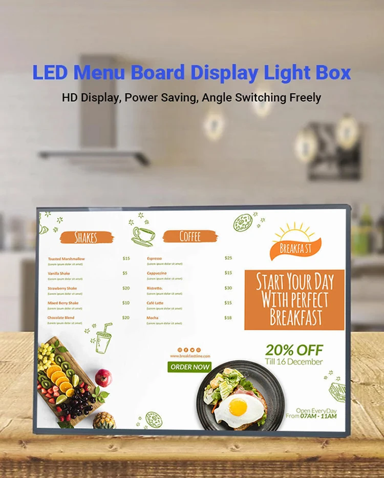 Table Signage Light Custom Slim LED Table Stand Light Box Rectangle-shaped Advertising Sign ...